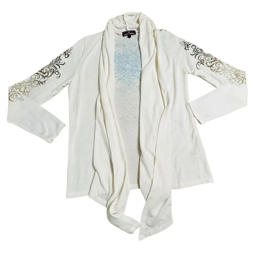 Cream and Turquoise studded Almost Famous Open Cardigan - Picture 6 of 9